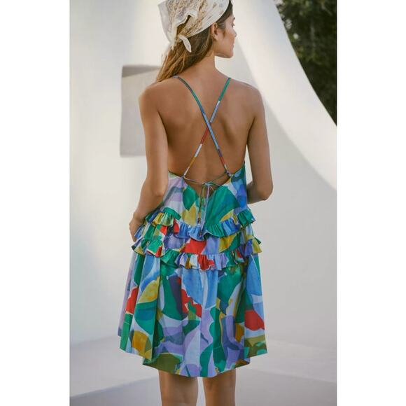 By Anthropologie Sleeveless Ruffled Seaside Floral Mini Dress, Size Small - Picture 3 of 10